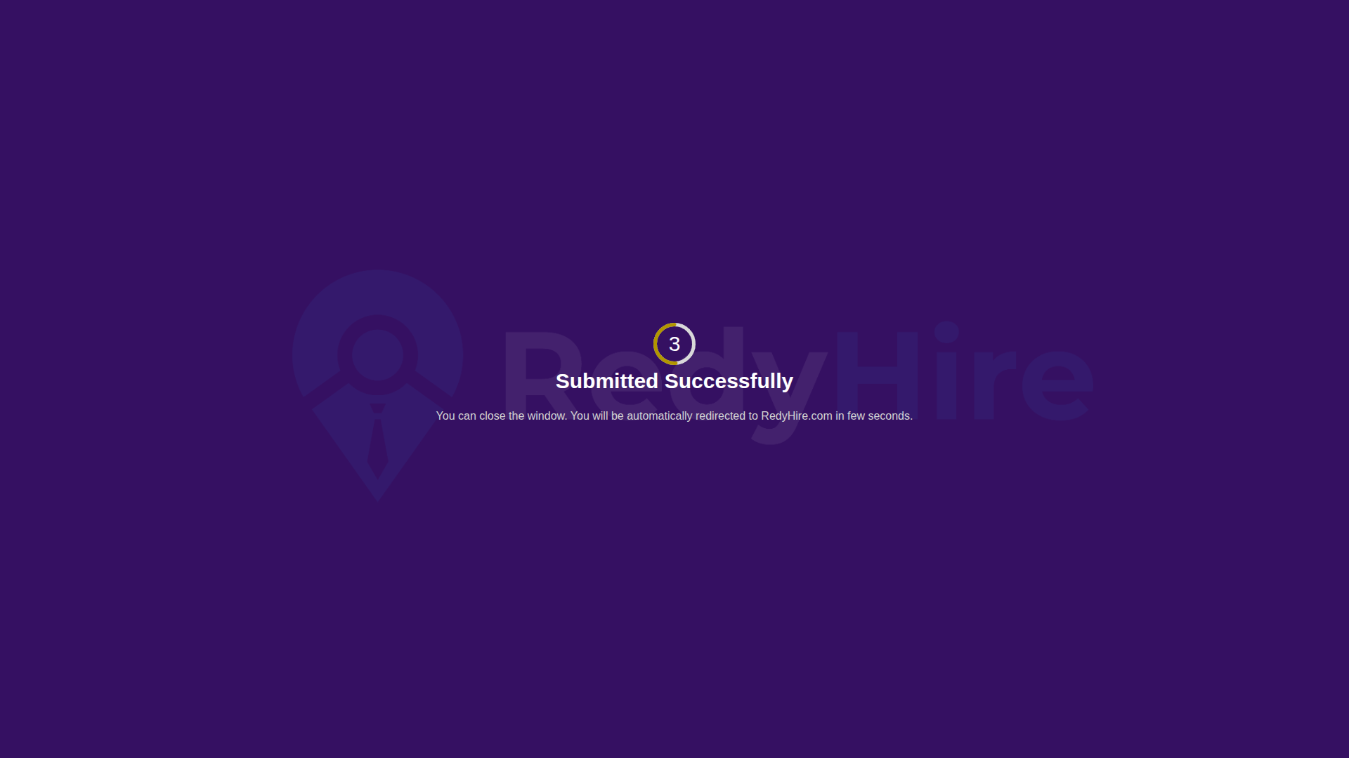 Final AI interview submission success screen confirming the interview was submitted successfully.